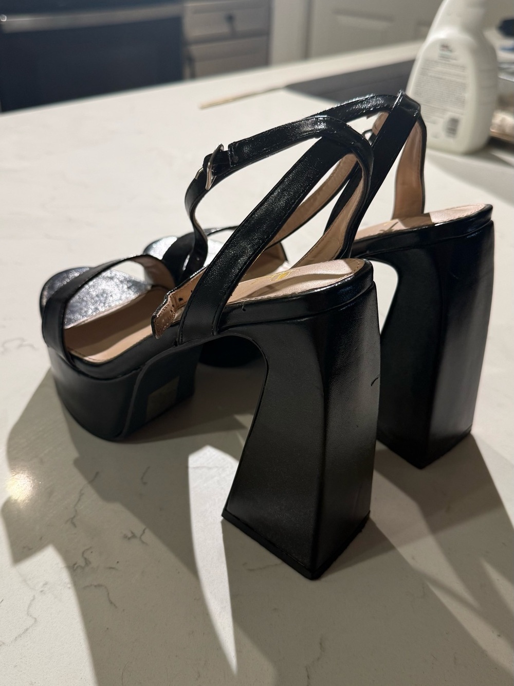 SHEIN Black High Platform Block Heel Sandals